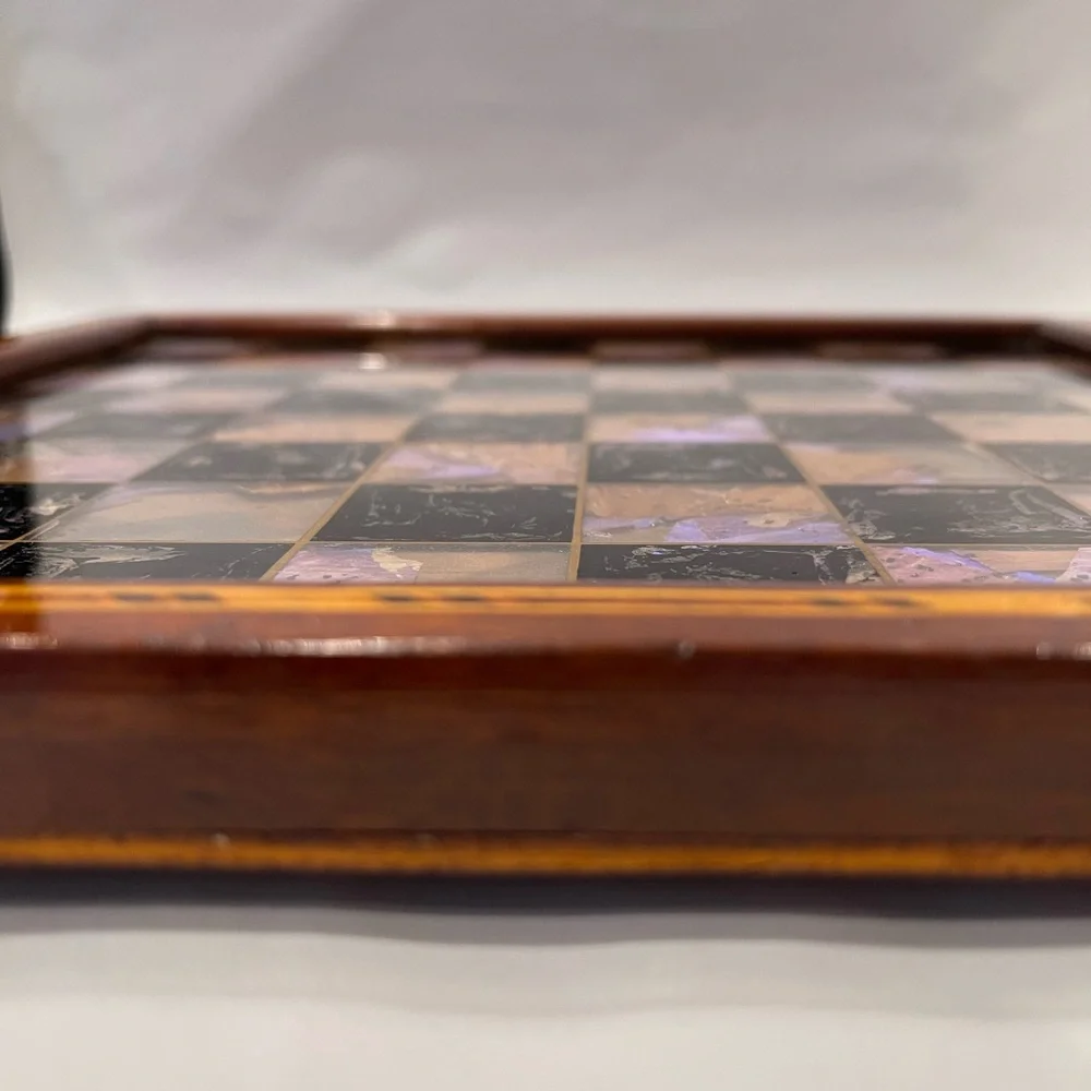 Vintage Chess Checker Board Rare Butterfly Wing Artwork Real inlaid wood BRAZIL - Picture 11 of 16